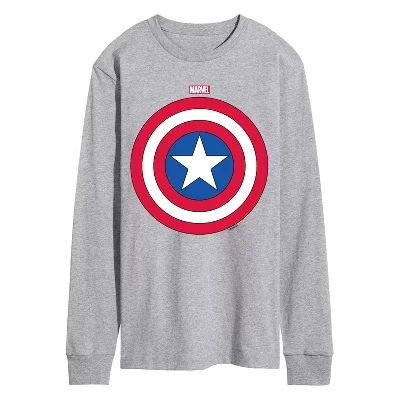 Мужская футболка Athletic Heather с логотипом Captain America и графическим принтом на щите с длинным рукавом