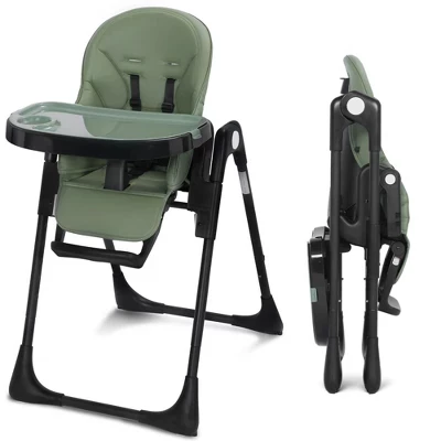 Складной стульчик для кормления, Стульчик для кормления малышей со съемными двойными подносами зеленого цвета
