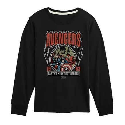 Футболка в стиле Avengers Band с длинным рукавом и графическим рисунком черного цвета