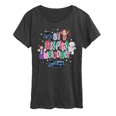 Женская футболка Rudolph - All Misfits Welcome с коротким рукавом и графическим рисунком heather charcoal