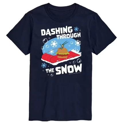 Men's -  - Dashing Through The Snow Plankton Christmas Short Sleeve Graphic T-Shirt blue