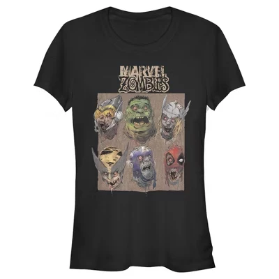 Juniors Womens  Zombies Happy Faces T-Shirt black