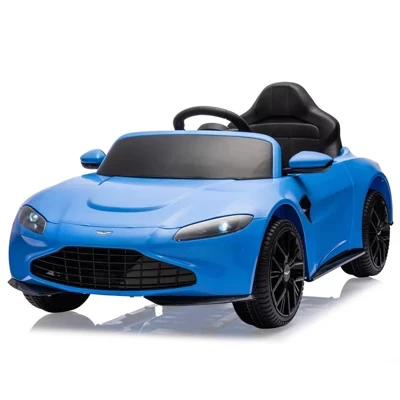 12V Kids Ride on Car Лицензионный спортивный электромобиль Aston Martin, игрушка для малышей, Автомобиль на батарейках с дистанционным управлением, звуковым сигналом, плавным пуском, музыкой, USB blue