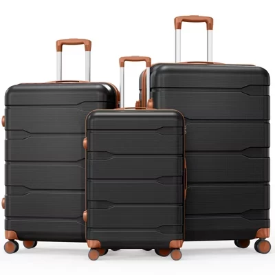 Чемодан из 3 предметов с замком TSA, застежками-молниями YKK, алюминиевой телескопической ручкой, конструкцией PC + ABS и вращающимися колесами черного цвета