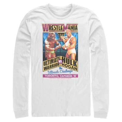 Мужская рубашка с длинным рукавом Hulk Hogan VS The Ultimate Warrior на плакате белого цвета
