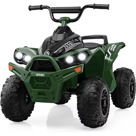 12V Ride On ATV Battery Powered Electric Vehicle for Kids with Tread Tires Forward/Backward Horn Music Lights High/Low Speed green