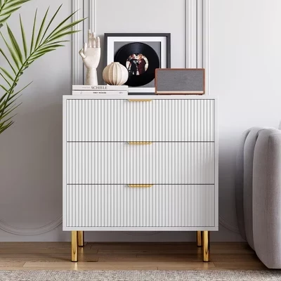 Современный комод с 3 выдвижными ящиками для спальни с золотой ручкой и выдвижным ящиком, Деревянный двойной комод, Органайзер для хранения вещей для гостиной, прихожей, прихожей белого цвета