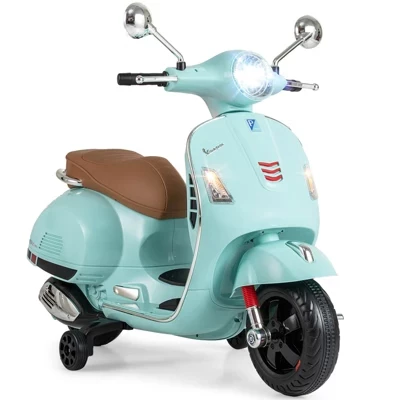 Licensed VESPA 12V Kids Electric Motorcycle with Music Horn Story Training Wheels Red/Pink/Green/White green