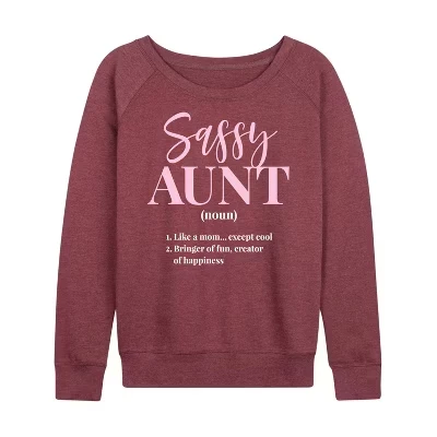 Женская рубашка Sassy Aunt из легкого французского махрового полотна с широким вырезом и длинным рукавом с графическим рисунком цвета хизер бордовый