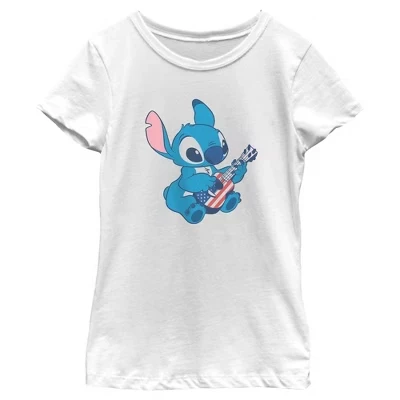 Футболка для девочек Lilo & Stitch с укулеле, белая