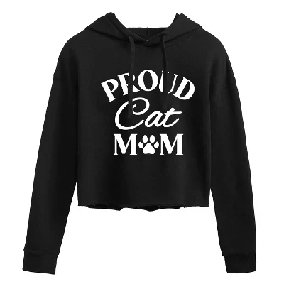 Женская укороченная толстовка с капюшоном Proud Cat Mom с графическим принтом, черная