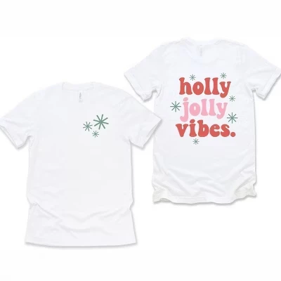 Женская футболка с коротким рукавом в стиле ретро Holly Jolly Vibes спереди и сзади с графическим рисунком белого цвета