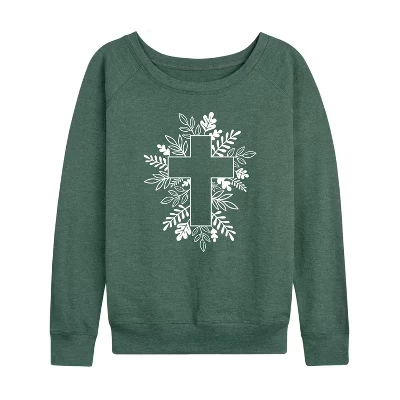 Женская легкая французская махровая рубашка Foliage Cross с широким вырезом и длинным рукавом с графическим рисунком heather juniper