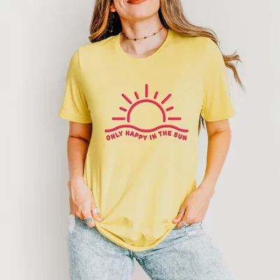Only Happy In The Sun - женская футболка с коротким рукавом и принтом в виде слоек, желтая