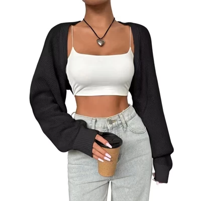 Женское болеро yesfashion укороченное вязаное, черное