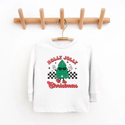Молодежная футболка с длинным рукавом Holly Jolly Christmas Tree белого цвета
