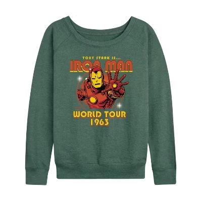 Женская футболка в стиле Iron Man Band, легкая французская махровая рубашка с широким вырезом и длинным рукавом с графическим рисунком heather juniper