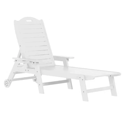 Шезлонг Aruba Outdoor HDPE Patio с колесиками и подстаканником белого цвета