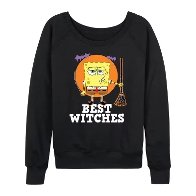 Женская рубашка Best Witches из легкого французского махрового материала с широким вырезом и длинным рукавом, черная с графическим рисунком.