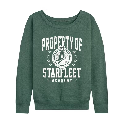 Women's -  - Property of Starfleet Lightweight French Terry Wide Neck Long Sleeve Graphic Shirt heather juniper