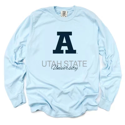 Aggies A из Университета штата Юта - Женская одежда, окрашенная футболка с длинным рукавом и рисунком chambray