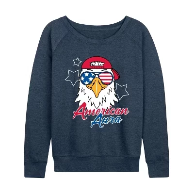 Женская рубашка American Aura Eagle из легкого французского махрового материала с широким вырезом и длинными рукавами цвета Хизер индиго