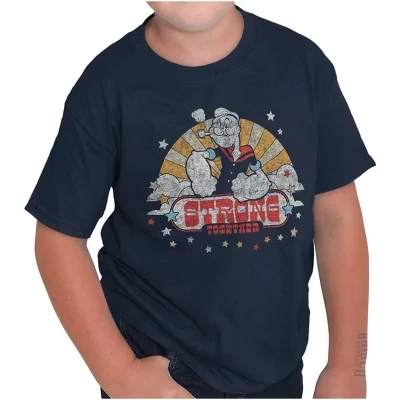 Футболки с круглым вырезом в стиле ретро Popeye Strong Together для мальчиков и девочек с лицензией
