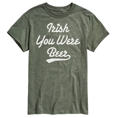 Мужская ирландская футболка с коротким рукавом You Were Beer с графическим рисунком heather military green