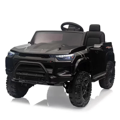 24-Вольтовый 2-местный детский электромобиль Ride On Truck для малышей, работающий на батарейках, с дистанционным управлением, багажником, плавным пуском, светодиодной подсветкой, музыкой, черный