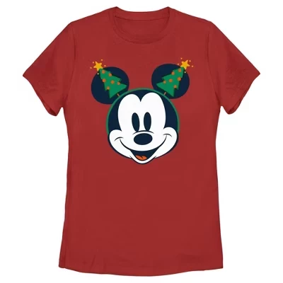 Женская футболка Mickey & Friends в стиле ретро с ушками рождественской елки, красная