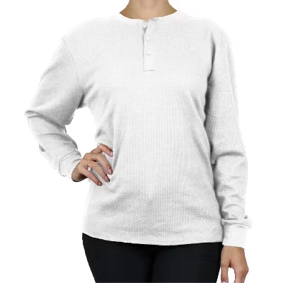 Женская терморубашка Henley из вафельного трикотажа свободного кроя оверсайз белого цвета