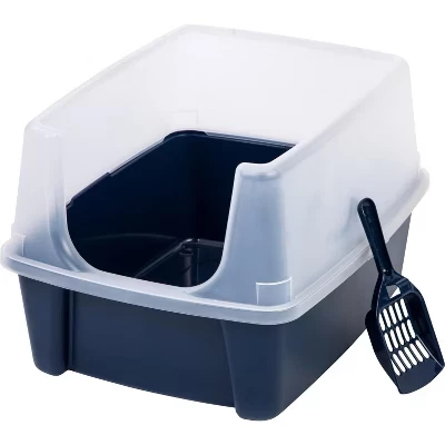 Лоток для кошек IRIS Open Top с лопаткой, синий