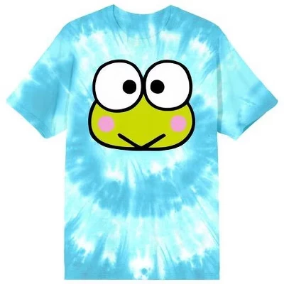 Мужская футболка с круглым вырезом и коротким рукавом Keroppi Character Face Blue Spiral Tie-Dye синего цвета