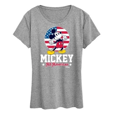 Женская футболка с изображением американского Микки Мауса с коротким рукавом heather grey