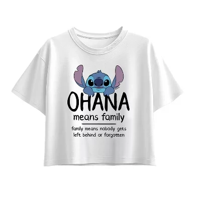 Ohana Means Family-Футболка свободного покроя для девочек с коротким рукавом и графическим рисунком белого цвета