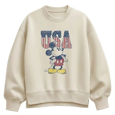 Женская толстовка с надписью Mickey Flag USA с надписью Oversize из флиса кремового цвета