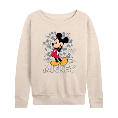 Женская легкая французская махровая рубашка Mickey Cluster с широким вырезом и длинным рукавом в графическом стиле.