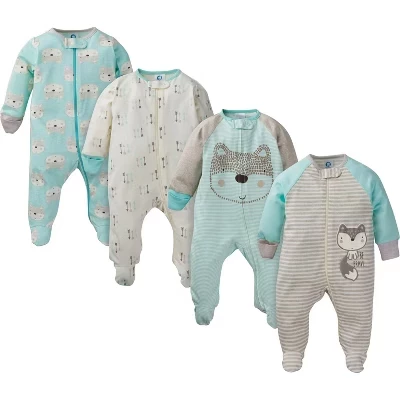 Детские комбинезоны-слипы Gerber Sleep N Play 4 шт., с принтом лисы