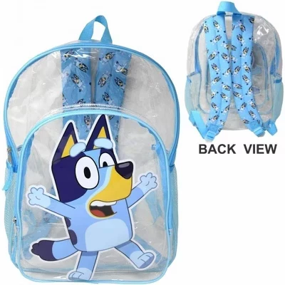 Детский прозрачный рюкзак Disney Bluey 16″, с сетчатыми карманами