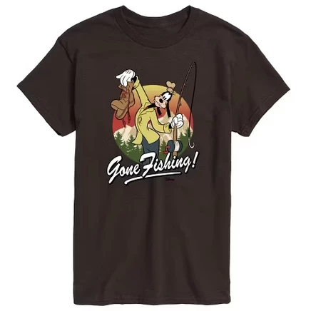 Мужская футболка с коротким рукавом Goofy Gone Fishing с графическим рисунком темно-коричневого цвета