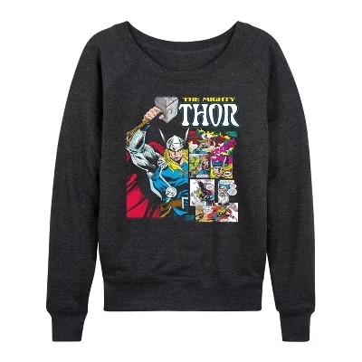 Women's -  - Panel Portrait Lightweight French Terry Wide Neck Long Sleeve Graphic Shirt heather charcoal