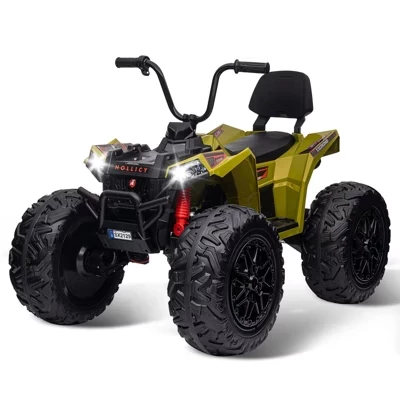 Электрический детский квадроцикл ATV 24v Quad Ride on Toy – 4WD - транспортное средство на батарейках с двумя батареями емкостью 7AH, мощными двигателями мощностью 4 × 80 Вт зеленого цвета.