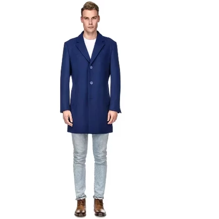 Men's Tailored Wool Blend Notch Collar Wool Blend Walker Car Coat Jacket indigo