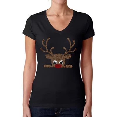 Женская футболка LA Pop Art Reindeer, V‑вырез, черная