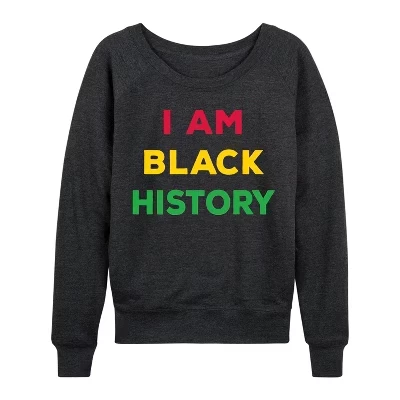 Женская рубашка I Am Black History из легкого французского махрового материала с широким вырезом и длинными рукавами, выполненная в графическом стиле цвета верескового угля.