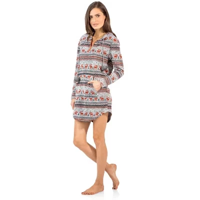 Женский свитер из флиса с капюшоном и застежкой-молнией Sleep Lounge Shirt