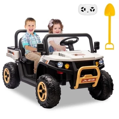 2-местная поездка на UTV для детей, 24-вольтовая поездка на игрушках с дистанционным управлением 2.4G, шины EVA, Электромобиль мощностью 4x35 Вт, работающий на батарейках, белый