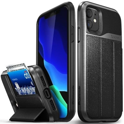 Чехол-бумажник vCommute для Apple iPhone 11, чехол с подставкой, кожаный держатель для карт [Защита от падения военного класса], Красно-черный