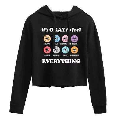 Женский укороченный худи Instant Message «It's Okay To Feel Everything», черный