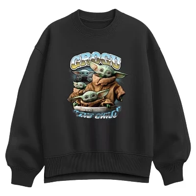Женская толстовка Grogu The Child Oversize из флиса черного цвета